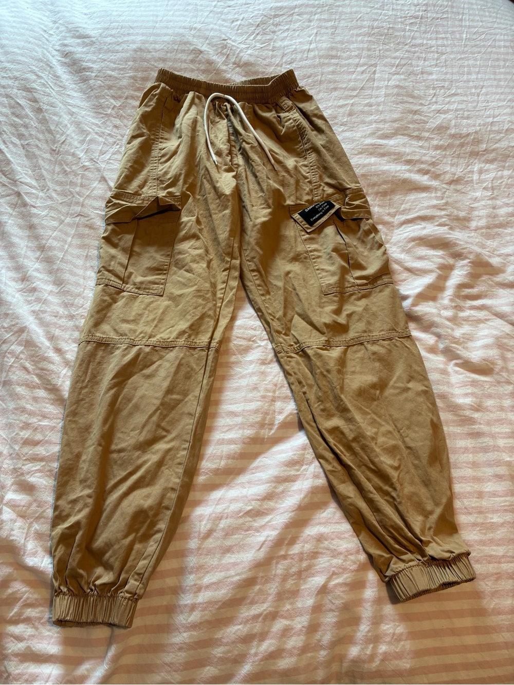 Boy’s Tan Cargo Jogger Pants - Casual Drawstring Waist
